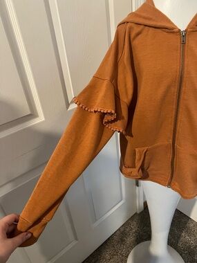 Children’s Rust orange Ruffle Sleeve Zip Hoodie
